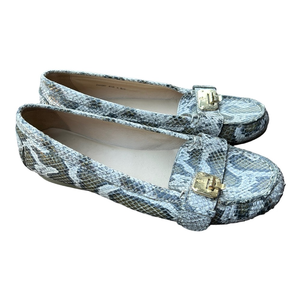 Cole Haan 8.5B Snakeskin Leather Loafers Mocs Flats Gold Lock Hardware Womens